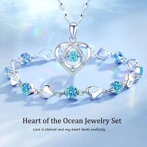 Sparkling Heart Necklace + Bracelet Jewelry Set